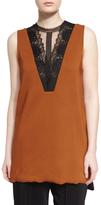 Thumbnail for your product : Lanvin Sleeveless Lace-Inset Blouse, Mustard/Black