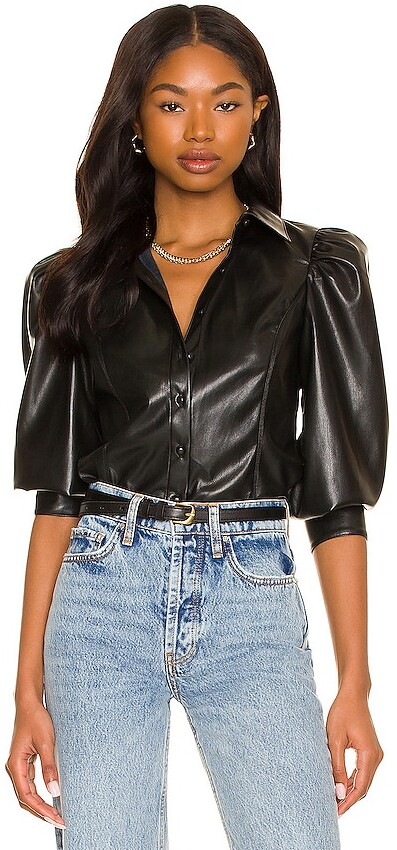 puff sleeve leather jacket