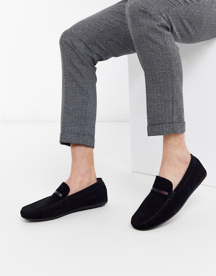 HUGO BOSS Dandy moccasin shoes in navy - ShopStyle