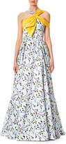 Carolina Herrera Floral-Bud Print Sleeveless Cotton-Sateen Evening Gown