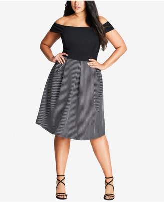 City Chic Trendy Plus Size Flirty Stripe Pleated Skirt