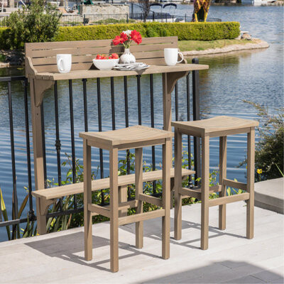 Latitude Run 3-Piece Balcony Bar Set With Bottom Shelf Table And 2 Stools Grey Finish