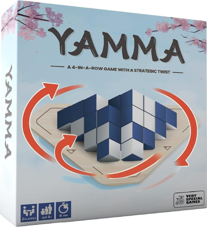Very Special Games Yamma 4-in-a-Row Game with Wooden Spinning Board, 3D Visual Strategy Experience for Ages 12+, a Quick and Clever Challenge Ideal for Families, Teens, and Casual Players
