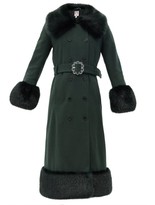 Thumbnail for your product : Shrimps River Faux Fur-trimmed Recycled Wool-blend Coat - Green