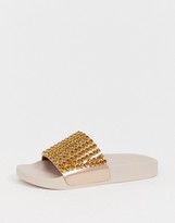 Thumbnail for your product : ASOS DESIGN Featuring embellished sliders in rose gold