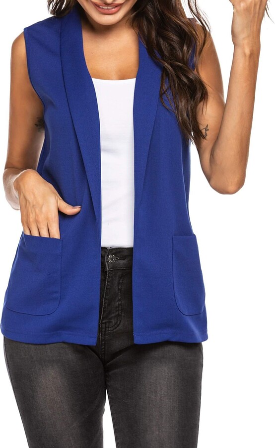 Pinspark Women Open Front Work Office Vest Casual Sleeveless Blazer with Pockets SXXL Royal