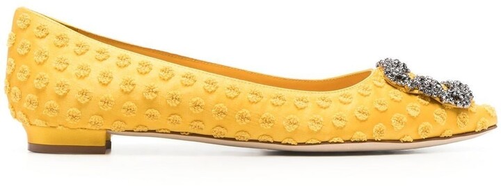 yellow pointed flat shoes