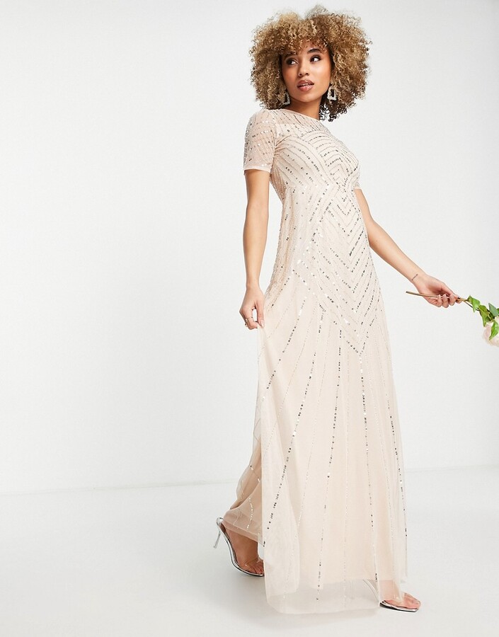 Frock and Frill Bridesmaid short sleeve maxi dress with embellishment ...