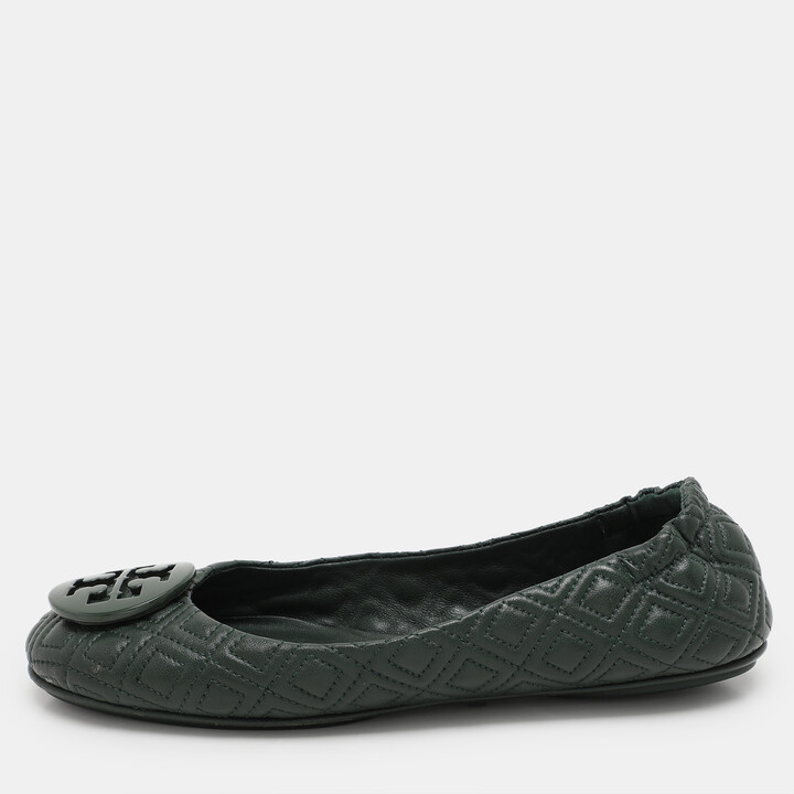 Tory Burch Green Leather Minnie Ballet Flats Size 38