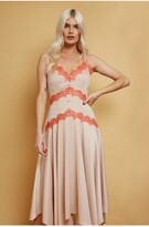 Thumbnail for your product : Little Mistress Elis Champagne Satin Lace-Trim Midaxi Dress