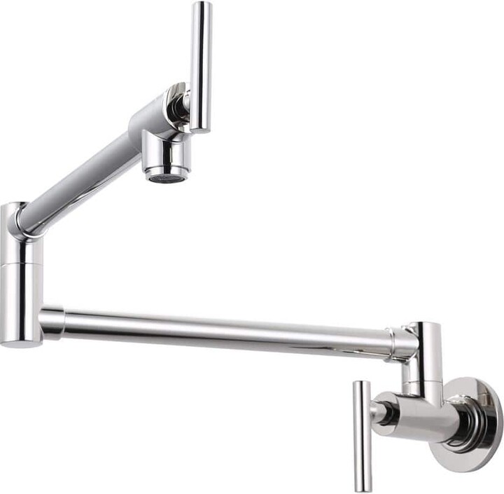 AVITAS Modern Wall Mount Pot Filler Kitchen Faucet with Double Joint Swing Arm 360° Rotation in Polished Nickel