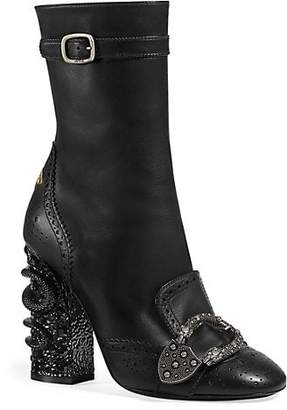 Gucci Women's Buckle-Strap Leather Ankle Boots - Black