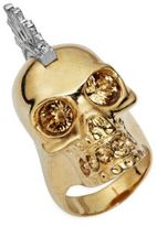 Thumbnail for your product : Alexander McQueen Rock Crystal-Encrusted Skull Ring