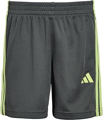 Adidas Originals Kids Essentials 3-Stripe Shorts (Toddler/Little Kids) Boy's Shorts Grey With Green : 3T Toddler, Mesh/Polyester