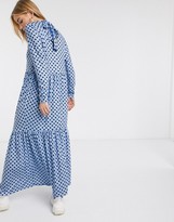 Thumbnail for your product : ASOS DESIGN DESIGN long sleeve tiered maxi dress in blue spot