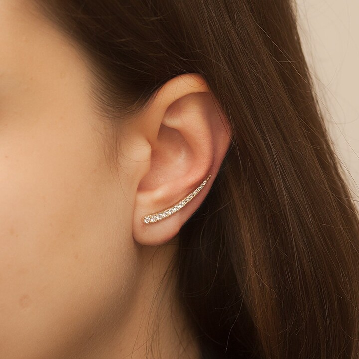 Etsy Gold Climber Earring in 10K 14K 18K Solid Arch Diamond Or Zc Earring Solid Long Ear Climber Climbers Gift For Her