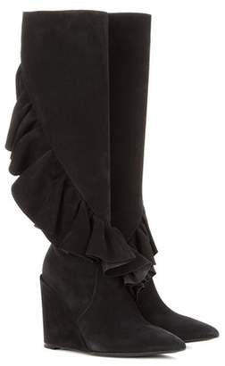 J.W.Anderson Ruffled suede knee-high wedge boots