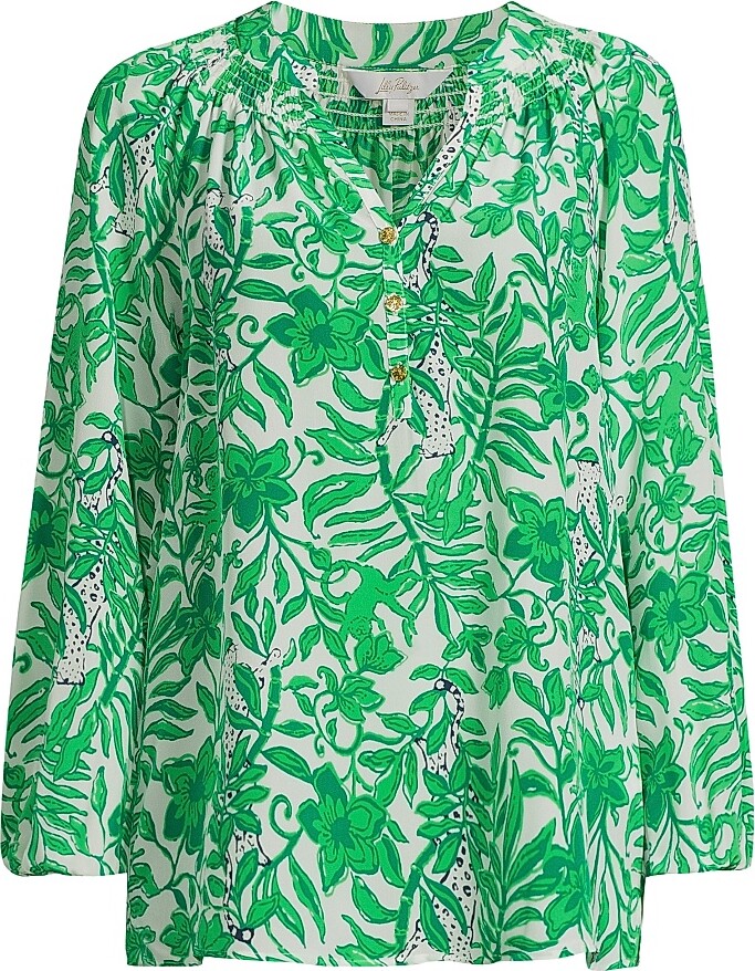 Lilly Pulitzer Women's Elsa Leafy Silk Top - Fiddle Leaf Green - Size XS