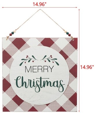 Artisasset Merry Christmas Red And White Plaid Christmas Wooden Wall Hanging - 14.96