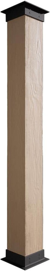 8 in. x 20 ft. Sand Blasted Endurathane Faux Wood Non-Tapered Square Column Wrap with Faux Iron Capital and Base
