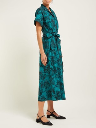 Erdem Cypress Belted Floral-jacquard Midi Shirtdress - Green Multi
