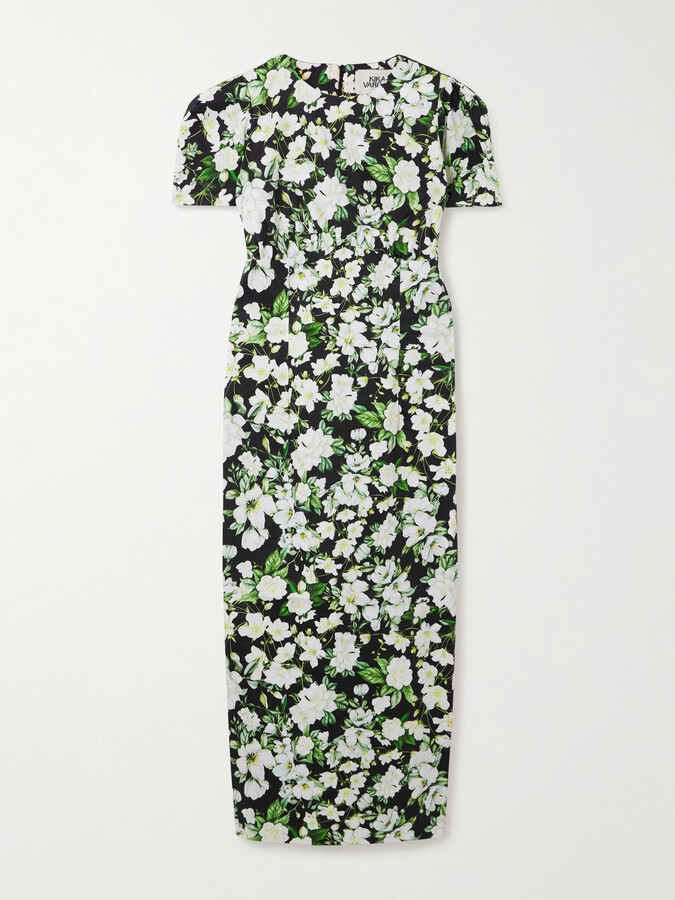 Kika Vargas Sygne Floral-print Cotton-blend Midi Dress - Black