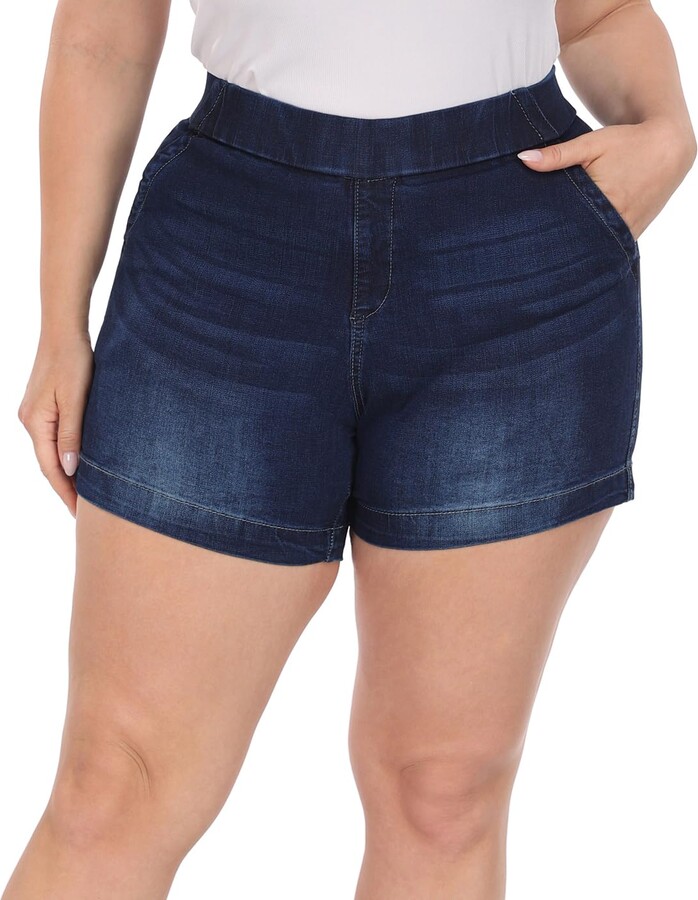 High Waisted Plus Size Pull On Denim Shorts HDE Women's Plus Size