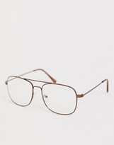 Thumbnail for your product : clear ASOS DESIGN aviator fashion glasses in dark copper metal with lenses