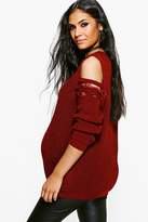 Thumbnail for your product : boohoo Maternity Olivia Open Shoulder Distressed Jumper