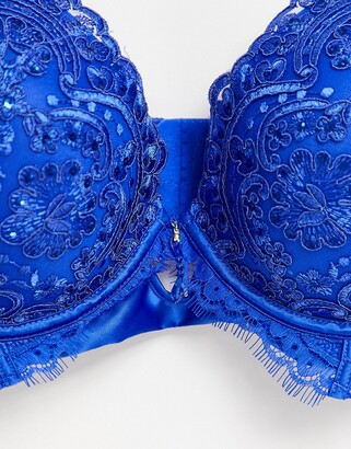 Ann Summers Curve Fiercely Sexy sequin embroidered lace plunge bra in cobalt  - ShopStyle