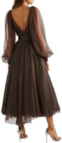 Thumbnail for your product : Monique Lhuillier Belted Embroidered Metallic Tulle Midi Dress
