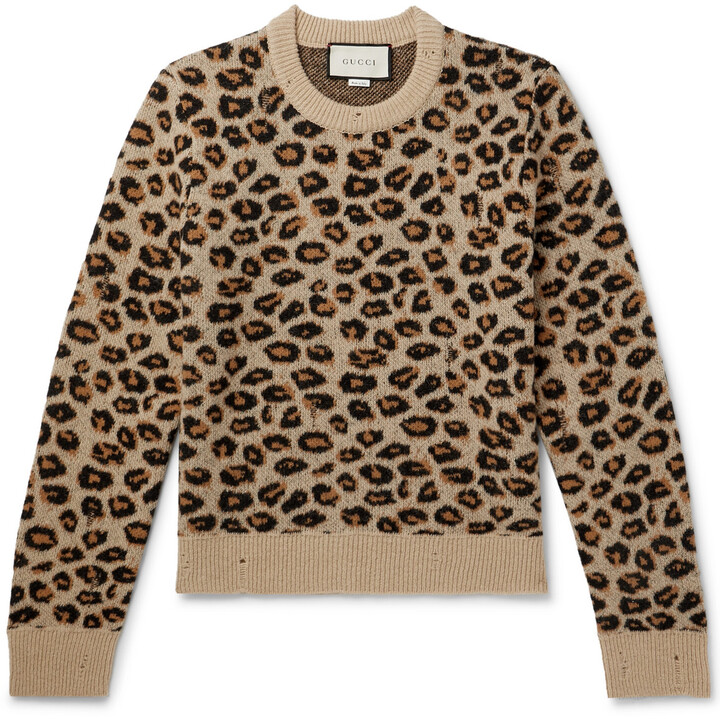 Gucci Distressed Leopard Jacquard Sweater - ShopStyle