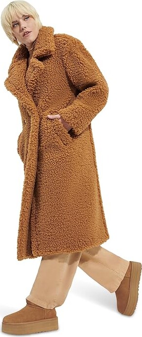 UGG Gertrude Long Teddy Coat Women's Coat Chestnut : LG, Polyester