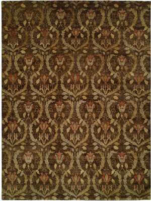 Wildon Home Damask Hand Knotted Wool Brown Area Rug
