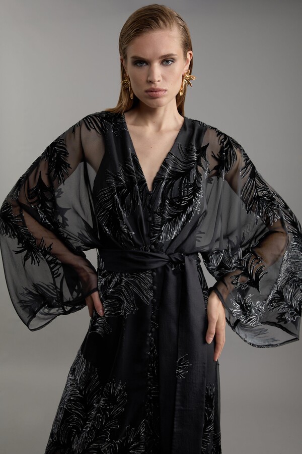 Karen Millen Feather Devore Woven Kimono Maxi Dress ShopStyle