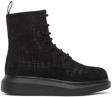 Thumbnail for your product : Alexander McQueen Black Suede Croc Hybrid Combat Boots