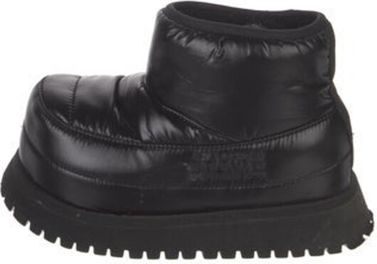 MM6 Maison Margiela Nylon Ankle Boots Black Rubber & Shearling Trim Embroidered & Faux Fur Accents Round-Toes Platform Includes Box