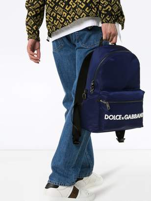 Dolce & Gabbana navy blue leather trim backpack