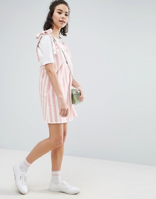 ASOS Denim Dress in Pink and White Stripe With Tie Strap