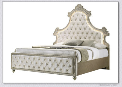 Lucienne Beige Velvet Ek Bed With Led