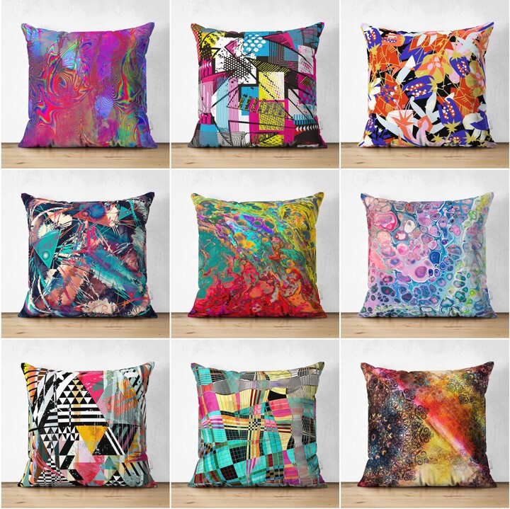Abstract Pillow Cover|Modern Design Case|Vivid Colors Home Decor|Decorative Case|Farmhouse Style Authentic Case
