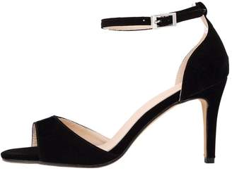 CAMSSOO Women's Classical Strappy Sandals Open Toe Low Heels Black Velveteen 8 US M