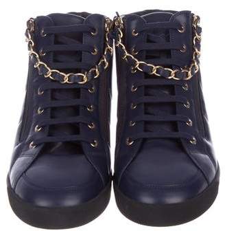 Chanel CC Chain-Link Leather Sneakers
