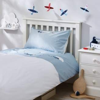 The White Company Planes Applique Bed Linen Set, Blue, Cot Bed