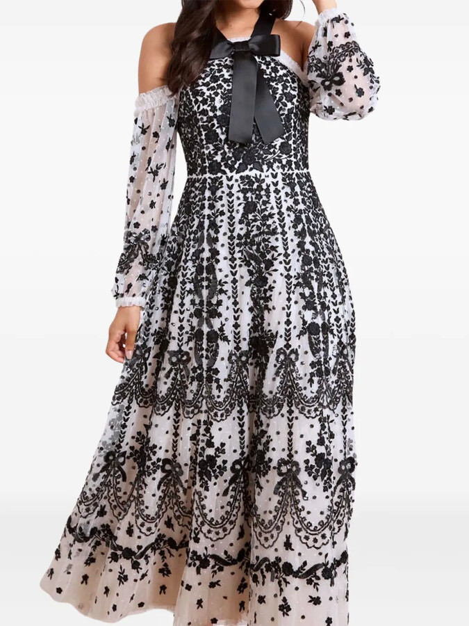 Embroidered-Flowers Maxi Dress