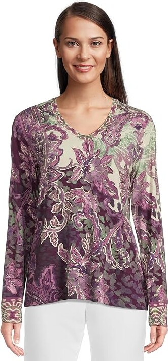 Johnny Was The Janie Favorite Long Sleeve V-Neck T-Shirts Women's Clothing Anzio : LG, Rayon/Spandex