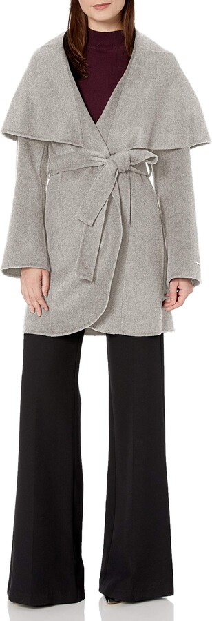 T Tahari womens Double Face Wool Blend Wrap Coat With Oversized Collar