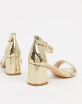 Thumbnail for your product : Glamorous mid heeled sandals in lizard embossed gold