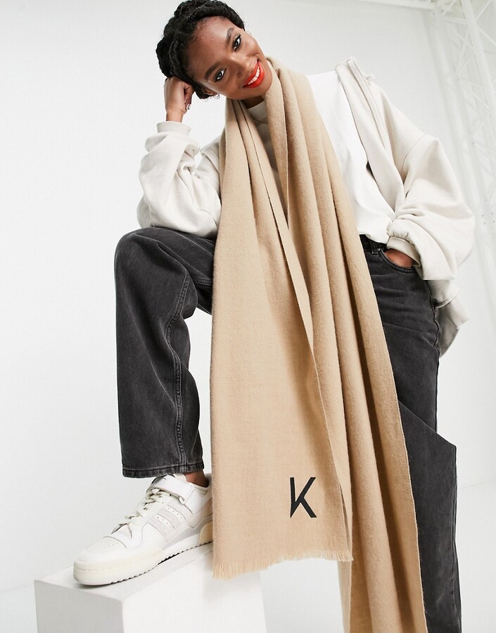 ASOS DESIGN personalised scarf with K initial in stone - STONE - ShopStyle  Scarves & Wraps