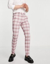 Thumbnail for your product : Topman skinny fit check suit trousers in pink